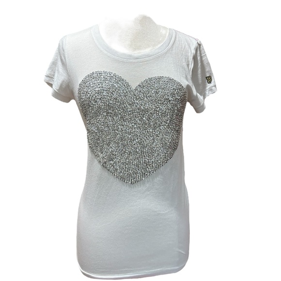 Victoria's Secret Tops - Victoria's Secret White Tee with Silver Heart Design